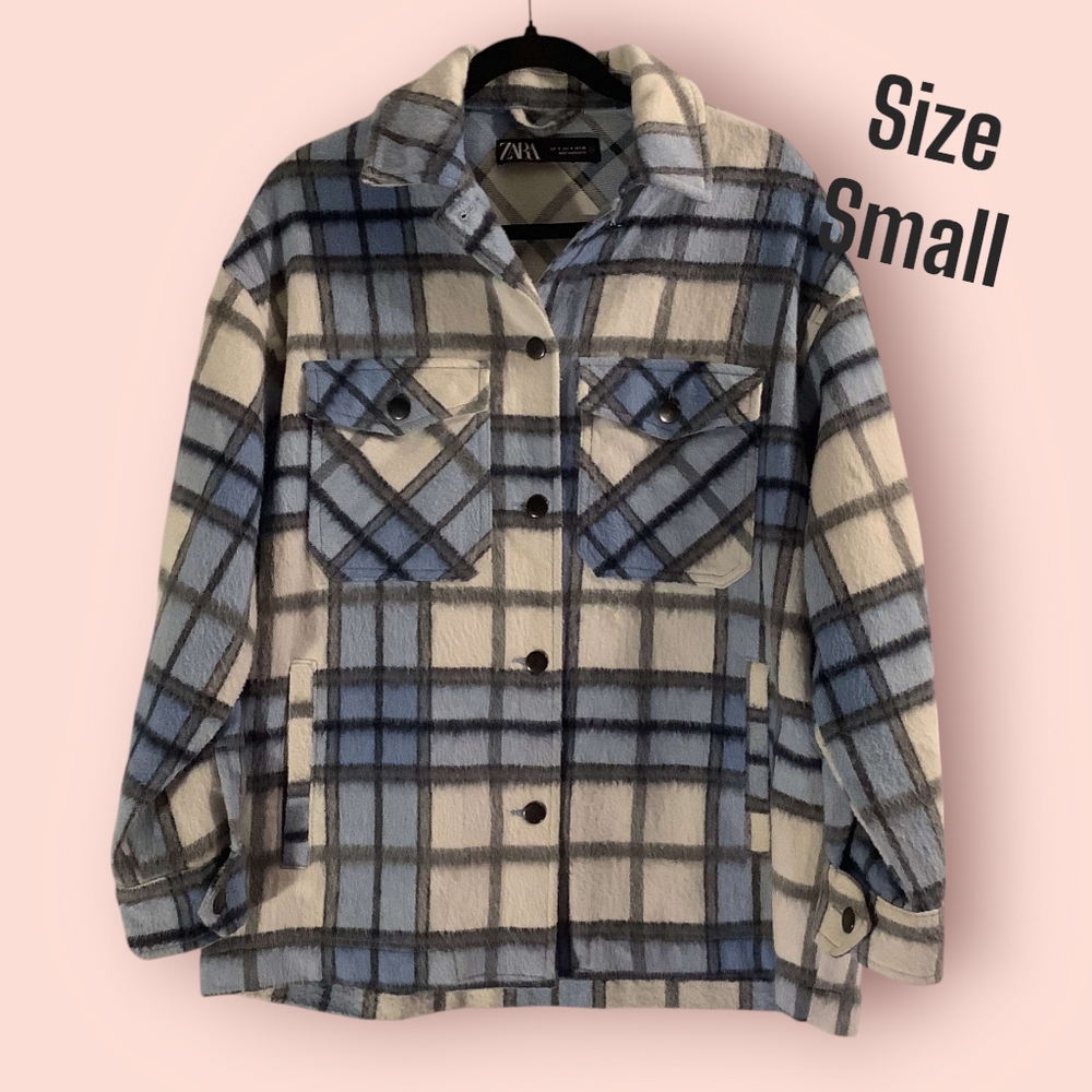 ZARA | Small blue plaid shacket jacket